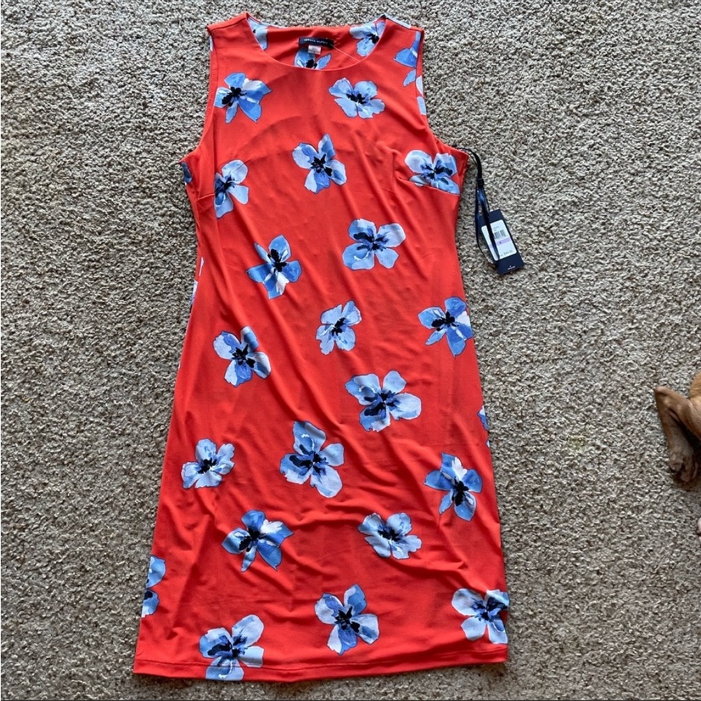 Tommy Hilfiger Red Floral Sleeveless Dress with Blue Flowers